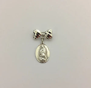 Moño Rallado con Medalla Mini Oval Virgen de Guadalupe de Plata