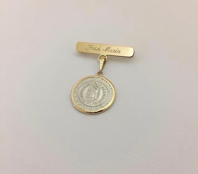 Broche de Oro 14k con Medalla Chica Virgen de Guadalupe Biselada 14k