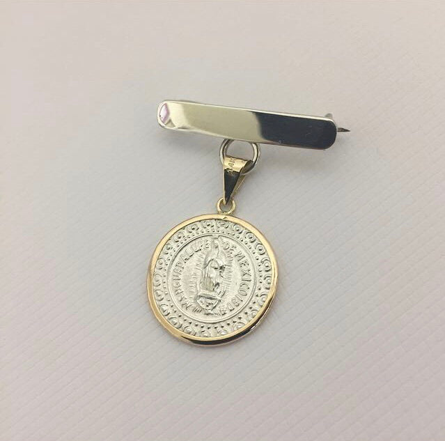 Broche de Plata con Medalla Chica Virgen de Guadalupe Biselada