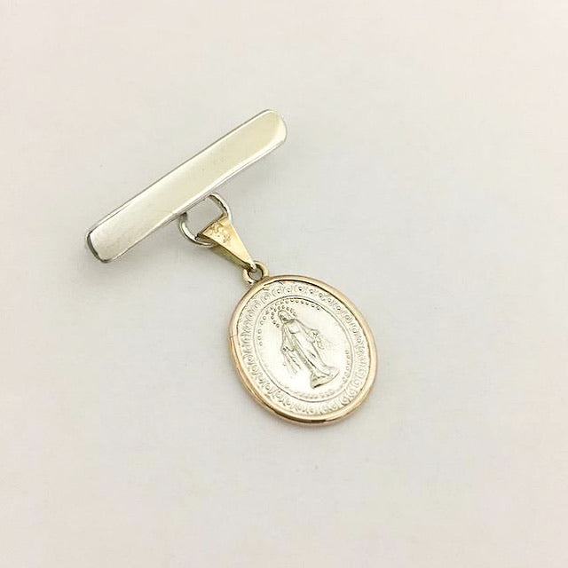 Broche de Plata con Medalla Mini Milagrosa Oval Biselada