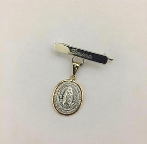 Broche de Plata con Medalla Mini Virgen de Guadalupe Oval Biselada