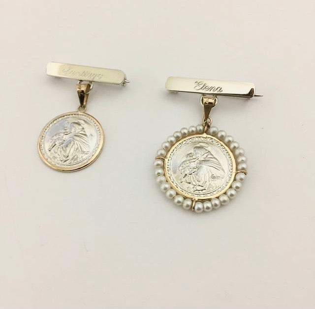 Broche de Plata con Medalla Chica de San Antonio - Plata ley .925 y Oro 14k
