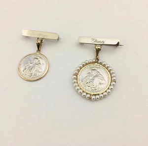Broche de Plata con Medalla Chica de San Antonio - Plata ley .925 y Oro 14k