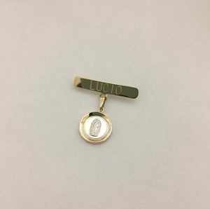 Broche de Plata con Medalla de Virgen de Guadalupe biselada tipo estadio 14k