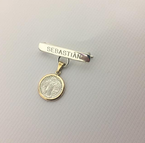 Broche de Plata con Medalla 0 San Benito Biselada 14k
